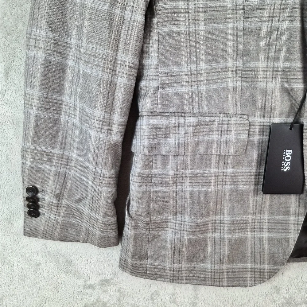 Boss Hugo Boss 36S Gray Plaid Wool Blazer Guabello Super 130s Sport Coat NEW